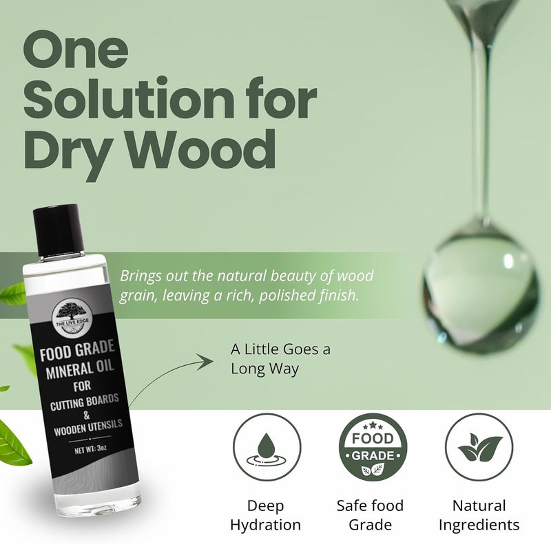 The Live Edge زيت معدني لوحات التقطيع وسطح العمل 3 أونصات زيت معدني غذائي لوحات التقطيع وأدوات الطهي | زيت لوحات التقطيع الخشبية غذائي - Image 3
